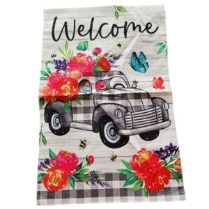 Gingham floral truck garden flag